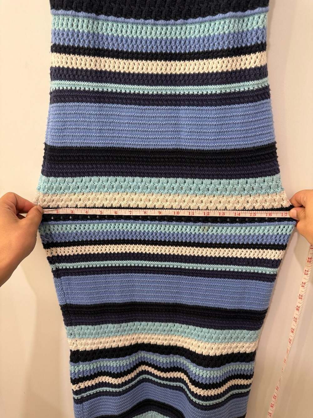 Haute Hippie Style Women's Blue Multi-Color Striped Crochet Knit Sleeveless Body - Picture 6 of 10